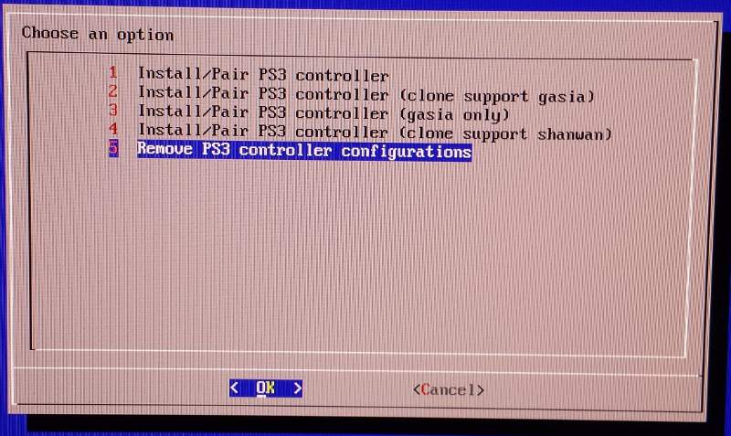 RetroPie Menu RetroPie Setup PS3 Controller Configuration Remove